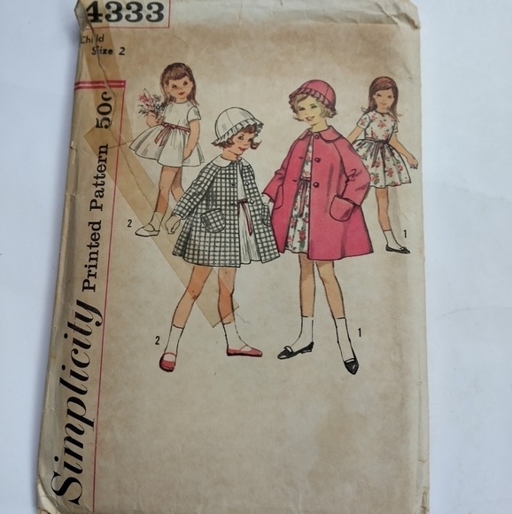 Vintage Simplicity Sewing Pattern 4333 Girls Dress Coat Hat Size 2 - Picture 1 of 2